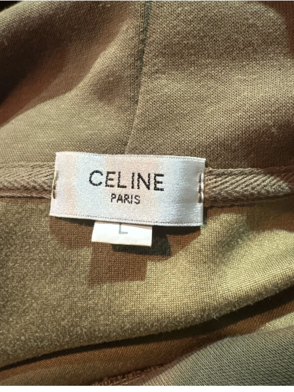 CELINE Loose Hoodie in Cotton Fleece khaki sz L. One small blemish - Picture 6 of 6